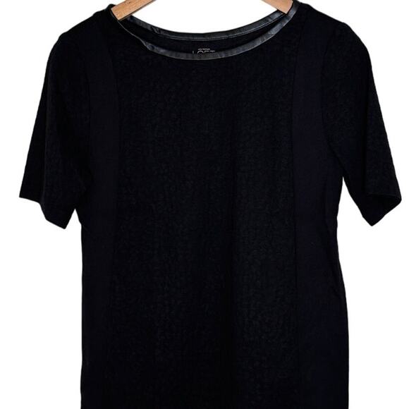 NWT LOFT black short sleeve faux leather trim patterned top size small - Picture 4 of 6
